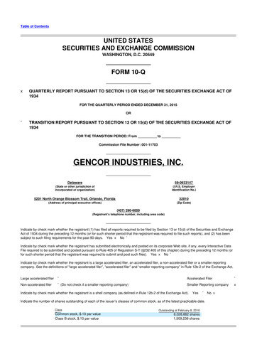 Miniature Gencor Industries
 10-Q Rapport trimestriel 2016 