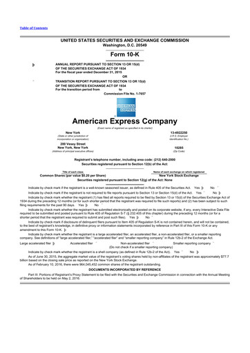 Thumbnail American Express 10-K Annual Report 2015
