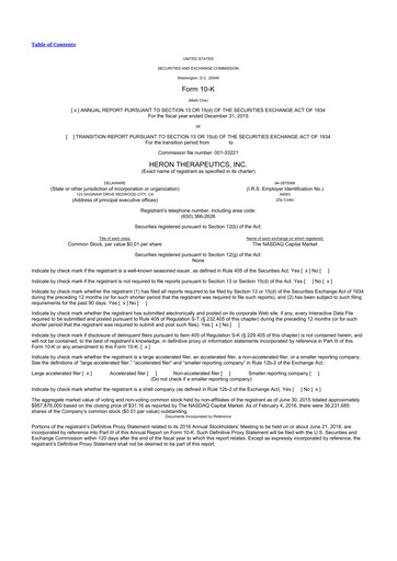 Thumbnail Heron Therapeutics 10-K Annual Report 2015