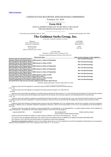 Thumbnail Goldman Sachs 10-K Annual Report 2015