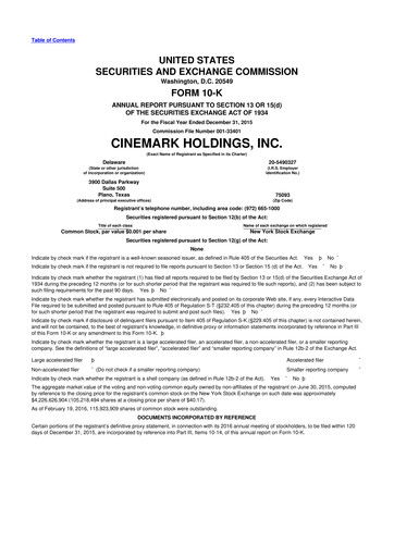Thumbnail Cinemark Theatres
 10-K Annual Report 2015