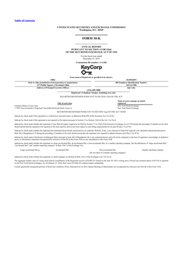 Miniature KeyCorp (KeyBank) 10-K Rapport annuel 2015