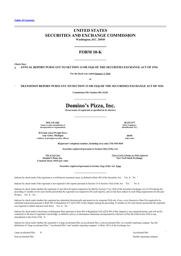 Thumbnail Domino's Pizza 10-K Annual Report 2015