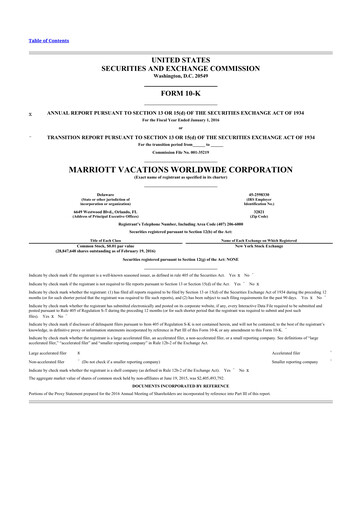 Thumbnail Marriott Vacations Worldwide 10-K Annual Report 2015