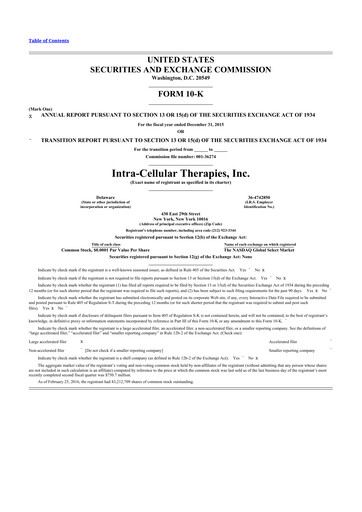 Thumbnail Intra-Cellular Therapies 10-K Annual Report 2015