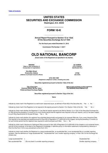Thumbnail Old National Bank
 10-K Annual Report 2015