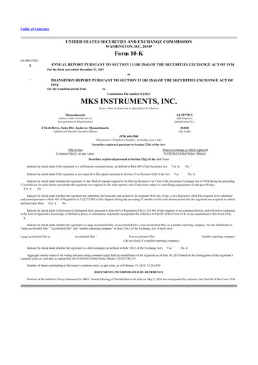 Thumbnail MKS Instruments 10-K Annual Report 2015
