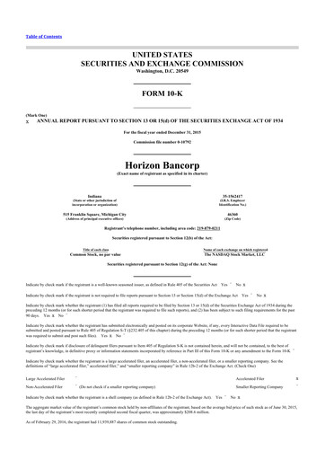 Thumbnail Horizon Bancorp 10-K Annual Report 2015