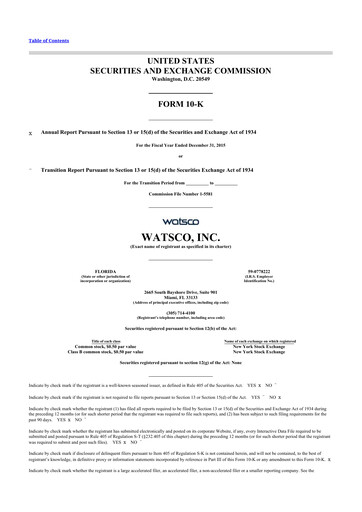 Miniature Watsco
 10-K Rapport annuel 2015