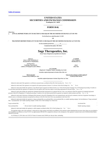 Thumbnail Sage Therapeutics
 10-K Annual Report 2015
