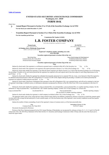 Miniature L.B. Foster 10-K Rapport annuel 2015
