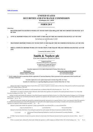 Miniature Smith & Nephew
 20-F Rapport annuel 