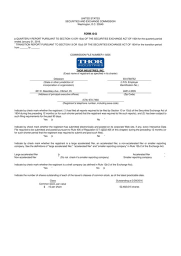 Thumbnail Thor Industries
 10-Q Quarterly Report FY2016 