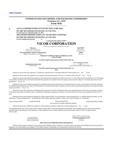 Vorschaubild Vicor
 10-K Jahresbericht 2015