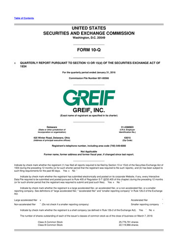 Thumbnail Greif 10-Q Quarterly Report FY2016 