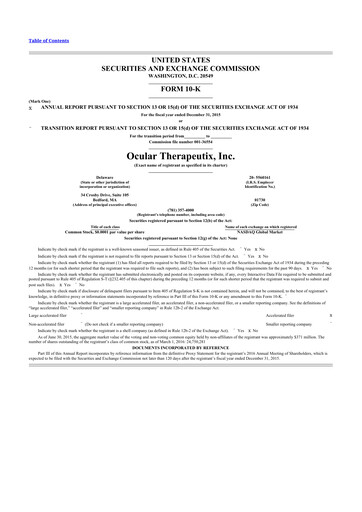 Thumbnail Ocular Therapeutix 10-K Annual Report 2015