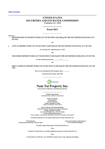 Thumbnail Nam Tai Property 20-F Annual Report 2015