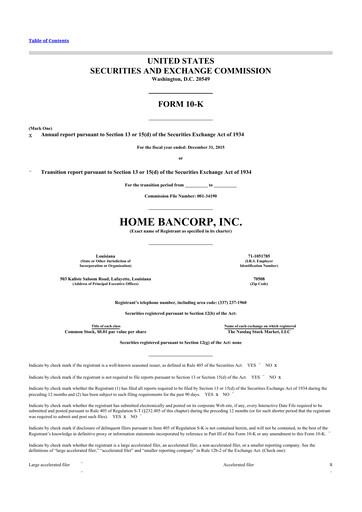 Thumbnail Home Bancorp
 10-K Annual Report 2015