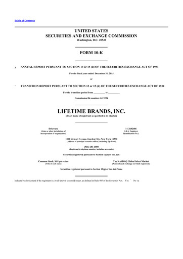 Thumbnail Lifetime Brands 10-K Annual Report 2015