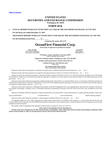 Thumbnail OceanFirst Financial 10-K Annual Report 2015