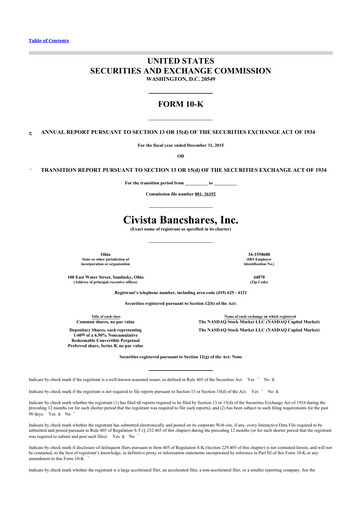 Thumbnail Civista Bancshares
 10-K Annual Report 2015
