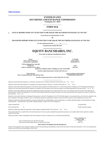 Miniature Equity Bancshares 10-K Rapport annuel 2015