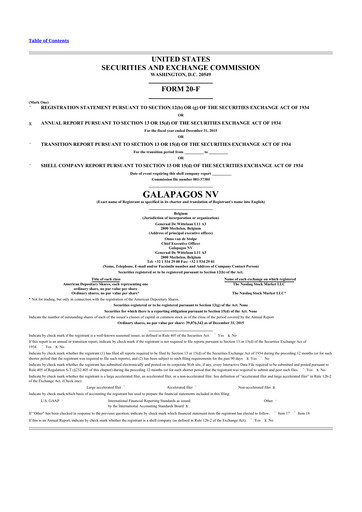 Vorschaubild Galapagos NV 20-F Jahresbericht 