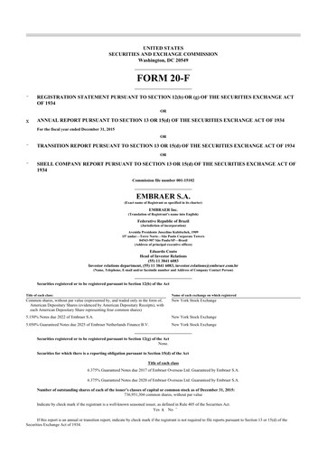 Thumbnail Embraer 20-F Annual Report 