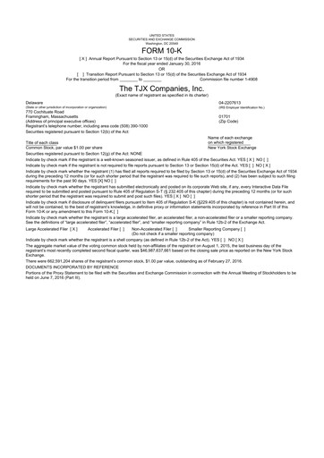 Thumbnail TJX Companies 10-K Annual Report 2016