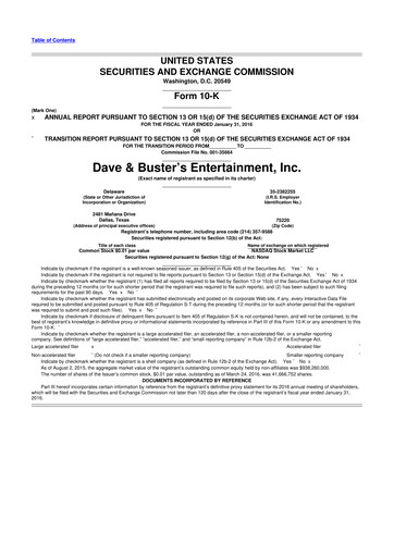 Thumbnail Dave & Buster's
 10-K Annual Report 2015
