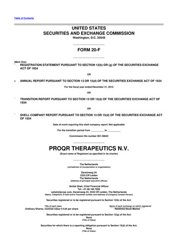 Thumbnail ProQR Therapeutics 20-F Annual Report 