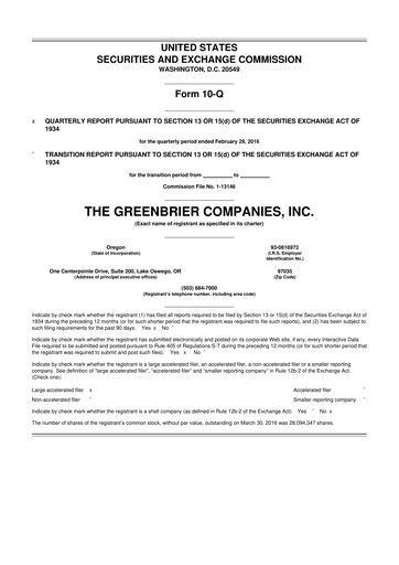 Thumbnail The Greenbrier Companies
 10-Q Quarterly Report FY2016 