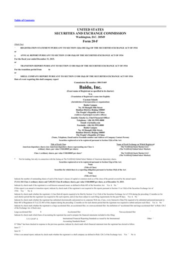 Miniature Baidu 20-F Rapport annuel 2015