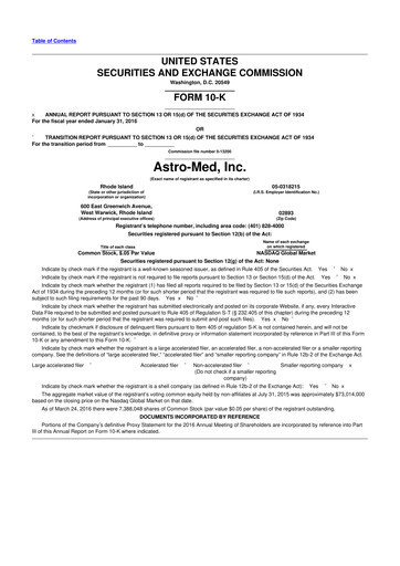 Miniature AstroNova, Inc. 10-K Rapport annuel 2016