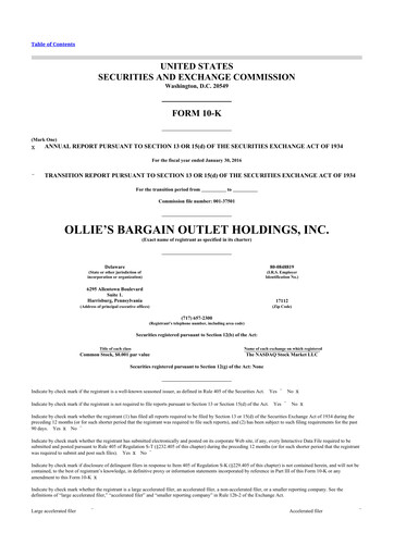 Thumbnail Ollie's Bargain Outlet
 10-K Annual Report 2015