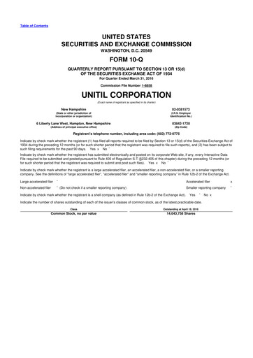 Thumbnail Unitil Corporation
 10-Q Quarterly Report FY2016 