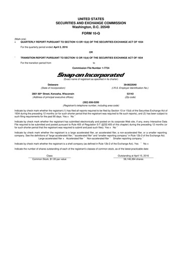 Miniature Snap-on 10-Q Rapport trimestriel 2016 