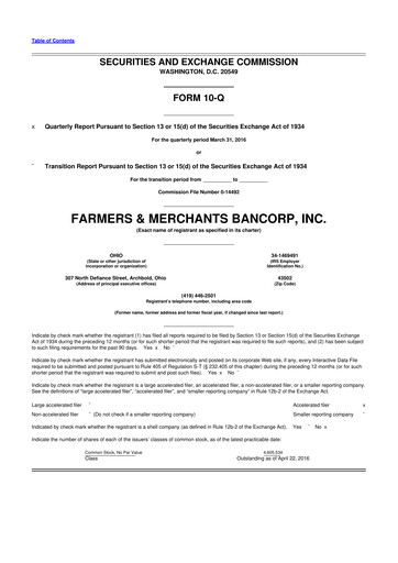 Thumbnail Farmers & Merchants Bancorp 10-Q Quarterly Report FY2016 