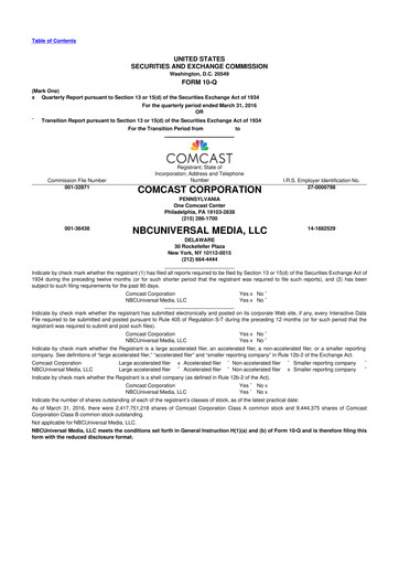 Miniature Comcast 10-Q Rapport trimestriel 2016 