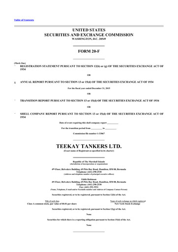 Thumbnail Teekay Tankers 20-F Annual Report 2015