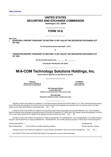 Miniature MACOM Technology Solutions 10-Q Rapport trimestriel 2016 