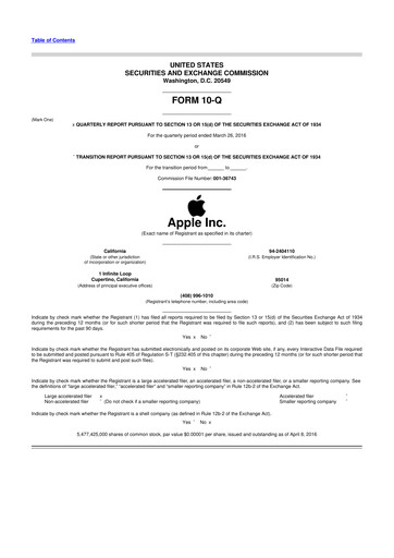 Miniature Apple 10-Q Rapport trimestriel 2016 