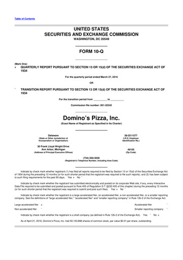 Thumbnail Domino's Pizza 10-Q Quarterly Report FY2016 