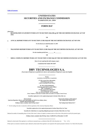 Thumbnail DBV Technologies 20-F Annual Report 