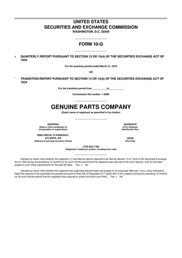 Thumbnail Genuine Parts Company
 10-Q Quarterly Report FY2016 