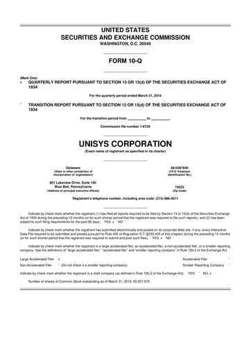 Thumbnail Unisys 10-Q Quarterly Report FY2016 