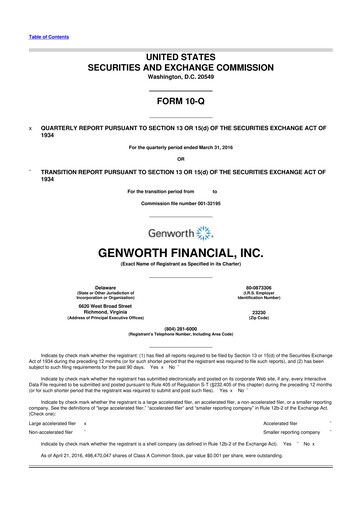 Miniature Genworth Financial
 10-Q Rapport trimestriel 2016 