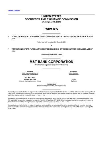 Thumbnail M&T Bank 10-Q Quarterly Report FY2016 