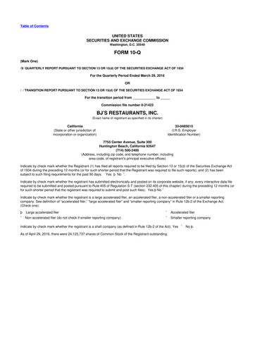 Thumbnail BJ's Restaurants
 10-Q Quarterly Report FY2016 