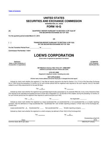 Thumbnail Loews Corporation
 10-Q Quarterly Report FY2016 